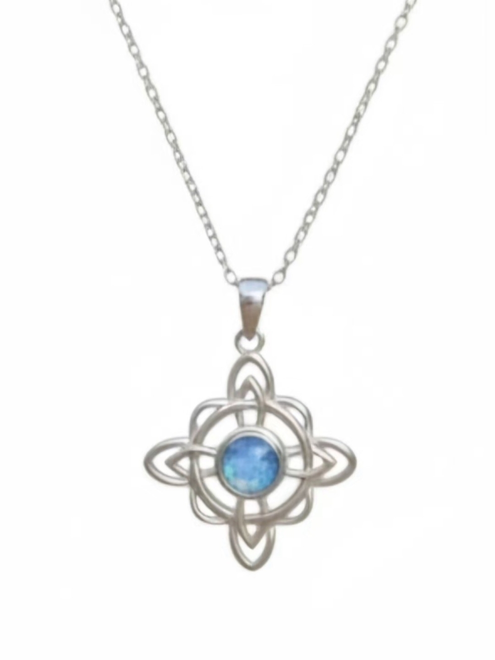Sterling Silver Celtic Knot Pendant Necklace with Blue Opal - Women Jewelry